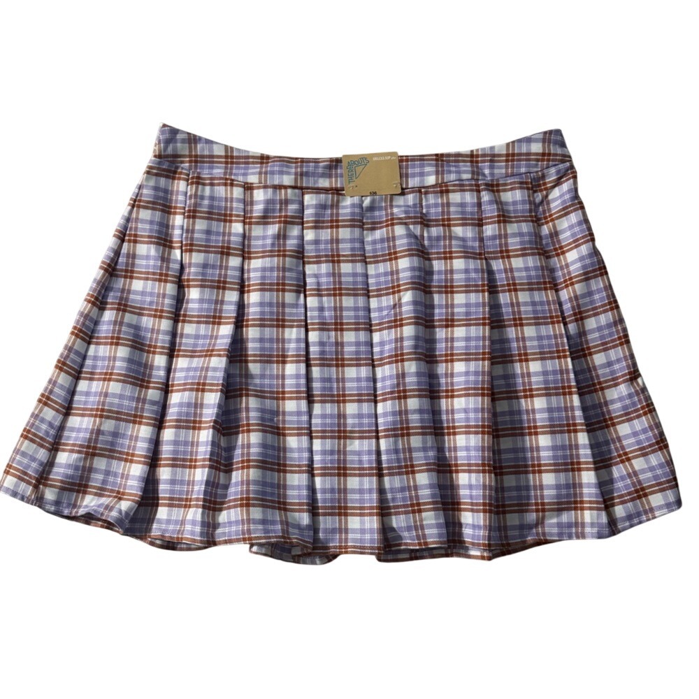 Thereabouts Pleated Plaid Mini Skirt Pond Lily Purple Brown‎ 3XL 22.5 Plus NEW